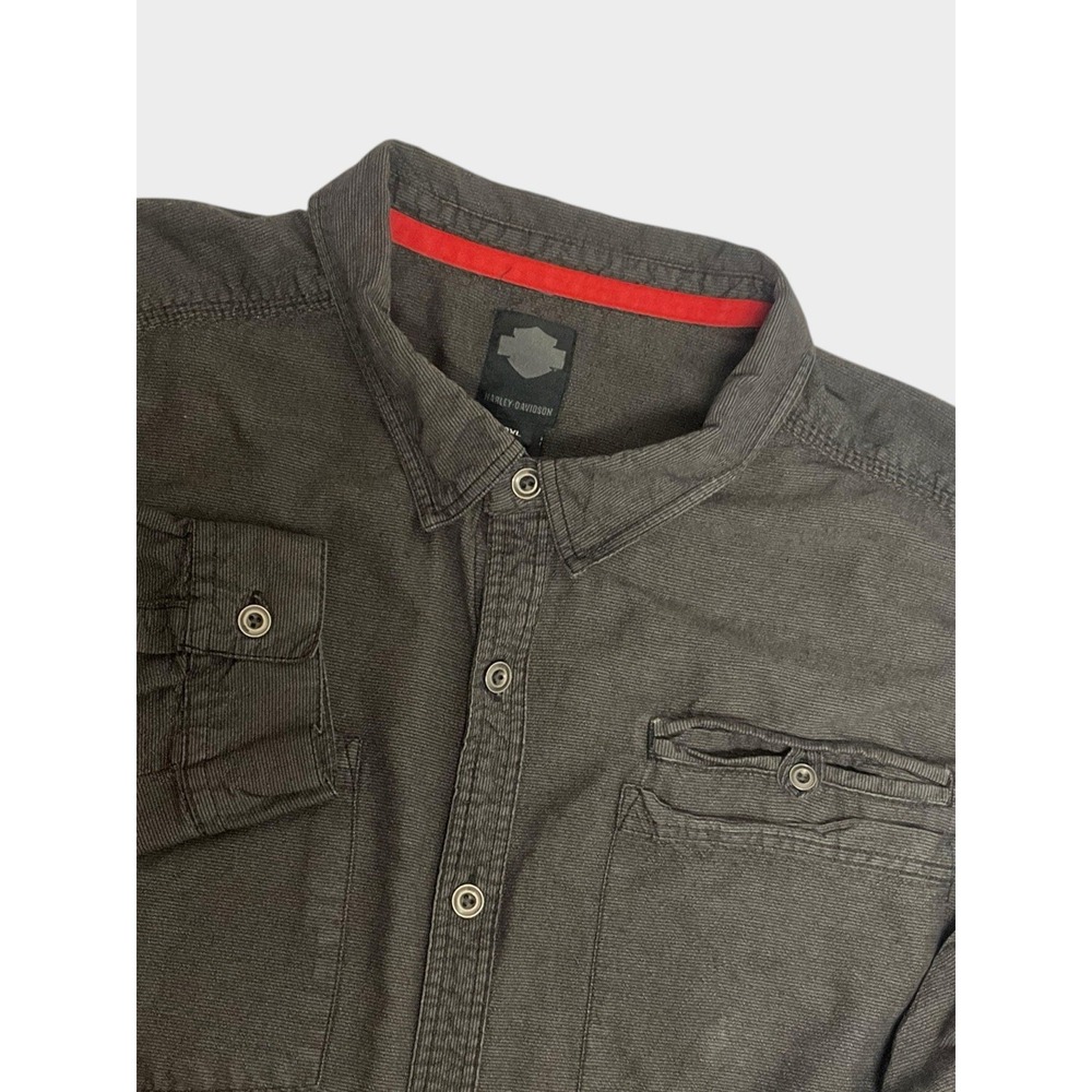 Harley Davidson Long Sleeve Button Up Gray/Black  Embroidered Shirt Mens 2XL